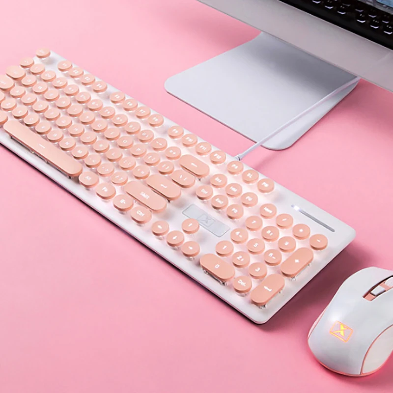 popular n520 wireless punk mechanical keyboard and mouse set office business girl button and mouse kit gamer gaming accessories free global shipping