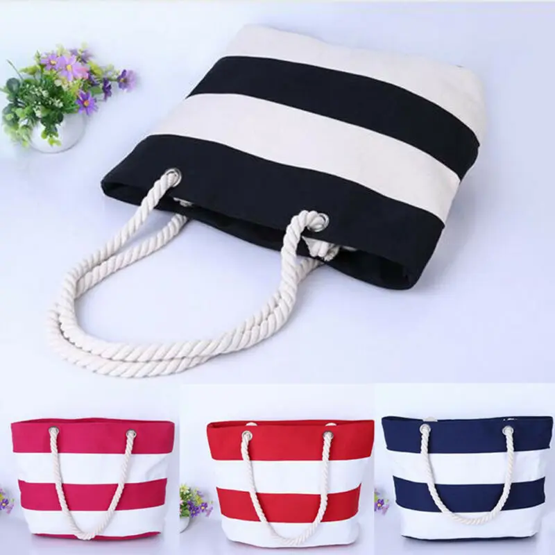Летние холщовые сумки полосатые принты пляжные тоут женская сумка на плечо