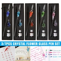 glass calligraphy pen crystal glass dip ink pen set non carbon ink signature pens writing tools fl