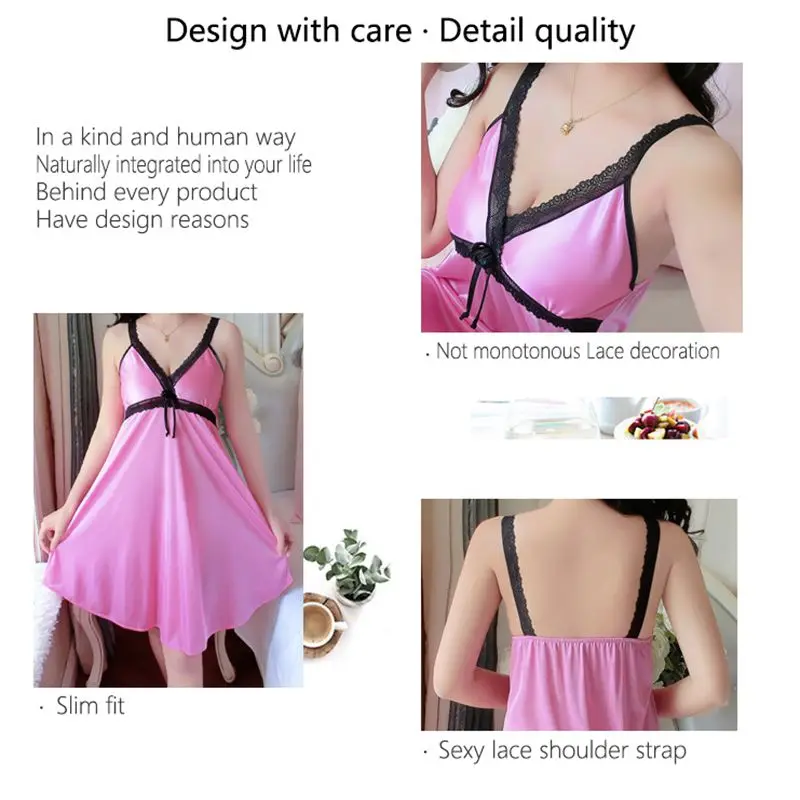 

Summer Women Simulation Silk Nightwear With Lace Straps Skirts Nightdress Loose Skirt 2021 New
