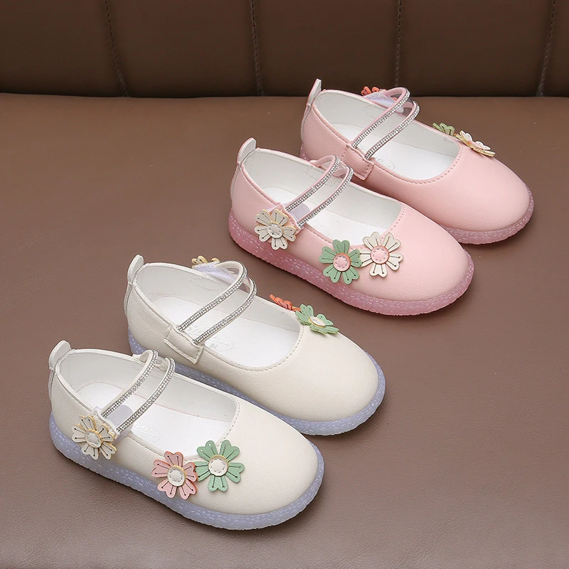 Детские кожаные кроссовки дышащие для начинающих ходить принцесс с цветами