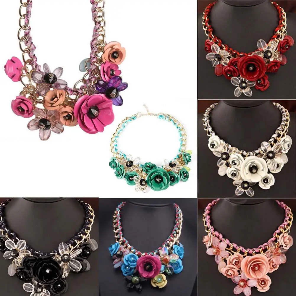 Красные модные хрустальные подвески в виде цветов массивное большое колье