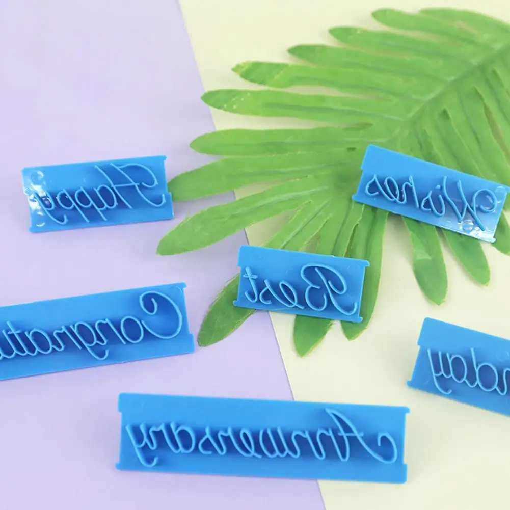 

6pcs/set Blessing Letters Happy Birthday Best Wishes Handwriting Cake Plastic Congratulations Letters Mold Fondant Embosser S4V9