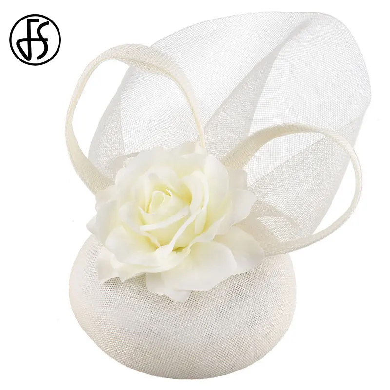 Женская шляпка с цветком FS белая заколкой для волос Коктейльная чайная вечерняя