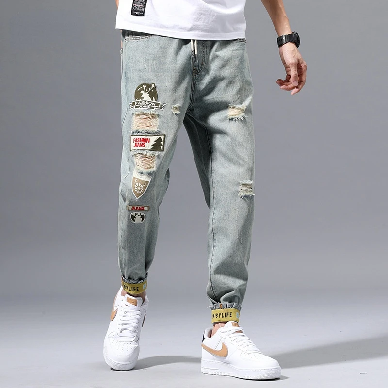 

Ripped Men Jeans Spring Summer 2021 New Retro Casual Jeans Bundle Feet Trousers Men Trendy Brand Fashion Harlan Feet Pants Jeans