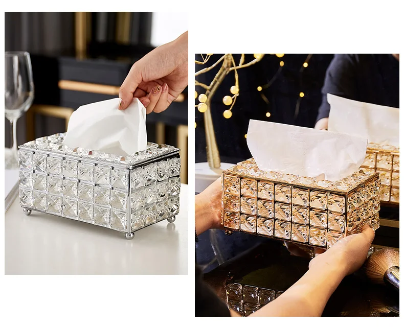

Crystal Glass Tissue Box Household Tools Cosmetic Accessories Desktop Decoration Tissue Box Gift Modern Light Luxury