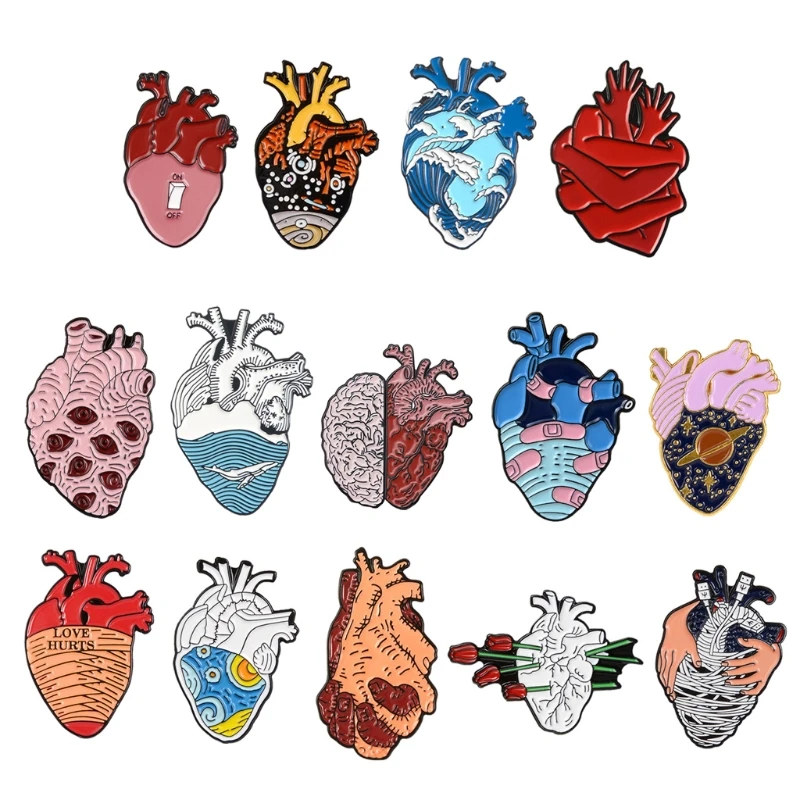 

14 Styles Anatomical Heart Pin Kit Scientific Heart Enamel Lapel Pin for medical-Pinning Ceremony on Backpacks Hats Bags