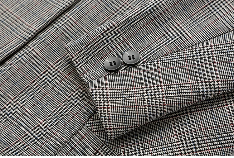 

2020 Autumn Single Breasted Women Blazers Full Sleeve Pockets Plaid Woman Coats Fashion Notched Tops Outerwear C08713K