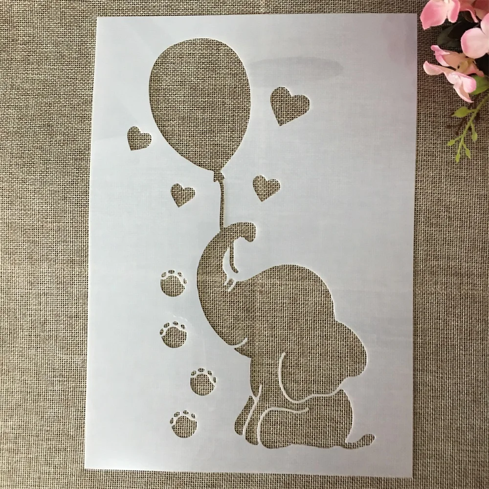 A4 29cm Little Elephant Balloon Drum DIY Layering Stencils Wall Painting Scrapbook Coloring Embossing Album Decorative Template