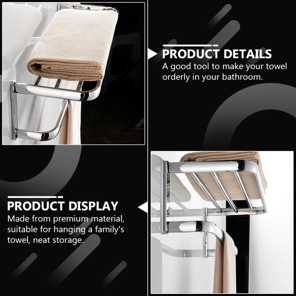 

1pc Wall-mounted Bathroom Storage Rack Bath Towel Holder for Home (Silver)