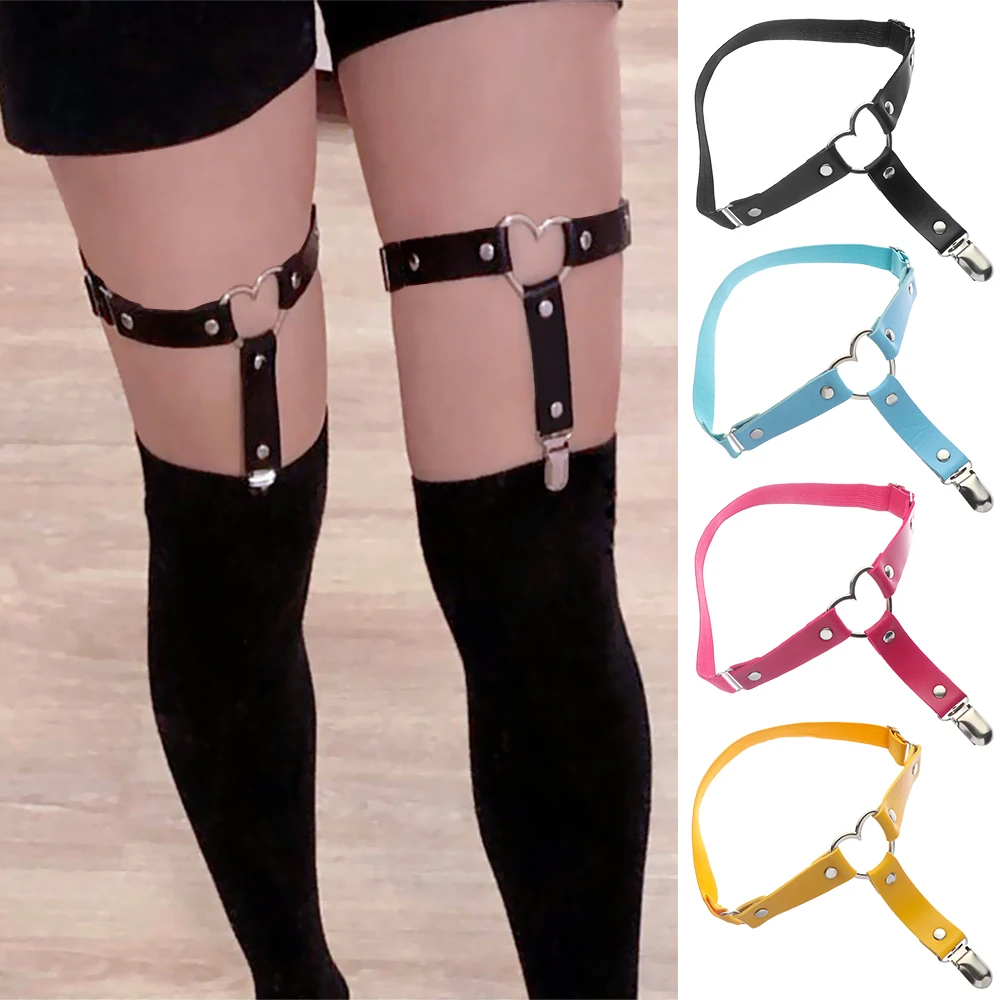 

1pcs Sexy Punk Gothic Leather Suspenders Socks Belt Women Elastic Heart Leg Garter Straps Thigh Stockings Elastic Garter Belt