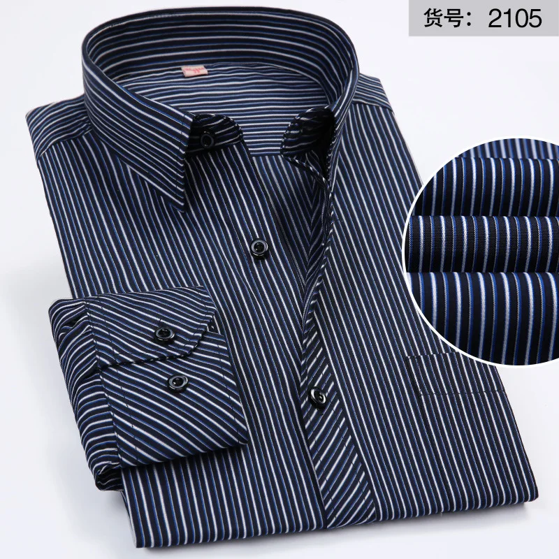 

Autumn middle aged and elderly Long Sleeve Shirt Men's dark stripe dad casual shirt men's loose bottomed shirt