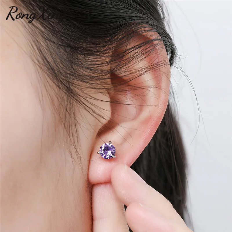 RongXing очаровательные фиолетовые кристаллические 3 когтя круглые циркониевые