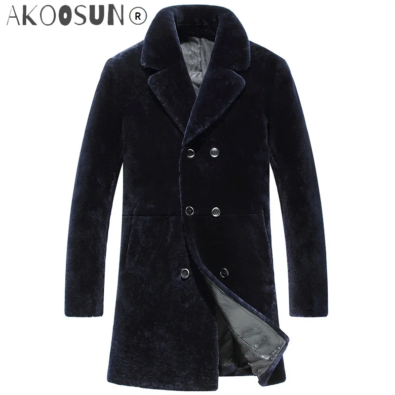 

AKOOSUN Men's Winter Jacket Real Fur Coat Men Shearling Wool Coat Luxury Jackets Male Long Coats Natural Fur Erkek Mont KJ797