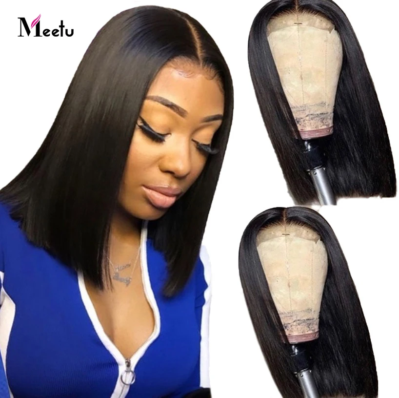 Прямые короткие человеческие волосы парик средней части парики на сетке Bob ETU mehair