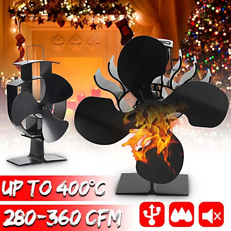 

Black Fireplace 4 Blades Heat Powered Stove Fan Log Wood Burner Ecofan Quiet Home Fireplace Fan Efficient Heat Distribution