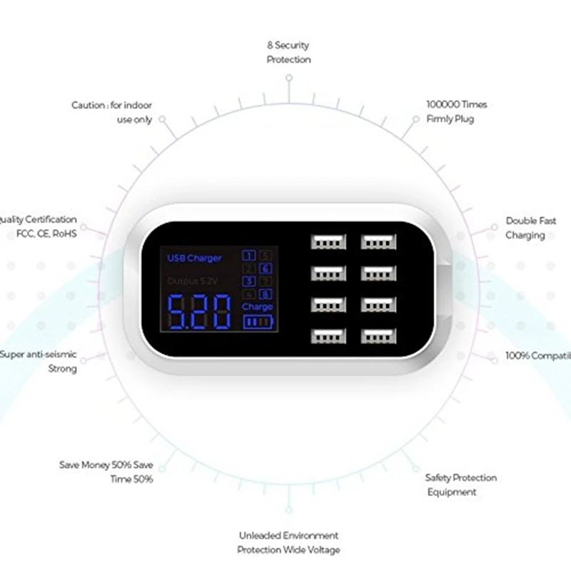 40W 8-Порты и разъёмы в состоянии usb-хаб быстро Зарядное устройство Мощность