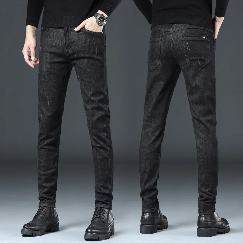 

Top quality 2020 Spring Autumn Stretch Solid Casual Slim Fit teenagers student men jeans cowboy leisure male youth trousers