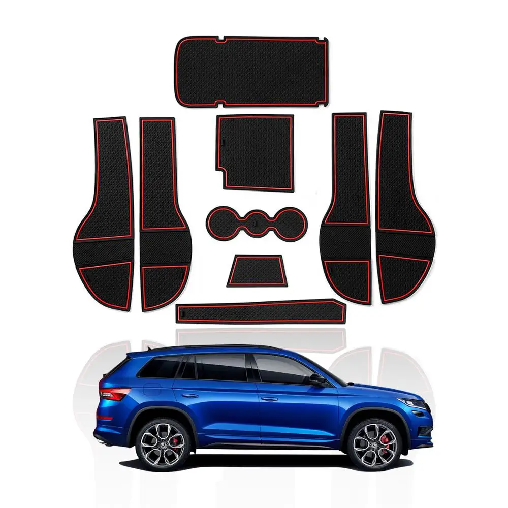 

LFOTPP Car Gate Slot Cup Pad For Kodiaq RS 2017 2018 2019 Anti-Slip Door Groove Mat Auto Interior Styling Accessories Red