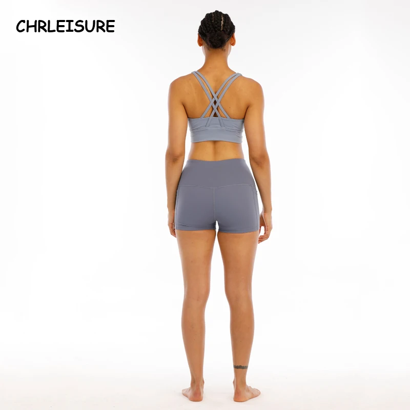 

CHRLEISURE High Rise Yoga Athletic Shorts Naked-Feel Stretchy Workout Fitness Shorts Women Butter Soft Squat Proof Gym Shorts