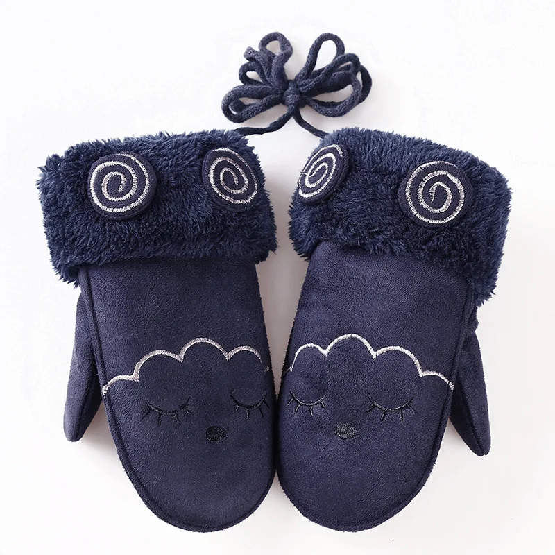 

Winter Thick Cashmere Cotton Mittens Boy Girls Children Warm Suede Leather Gloves Cute Cartoon Deer/Smile Kids Gloves