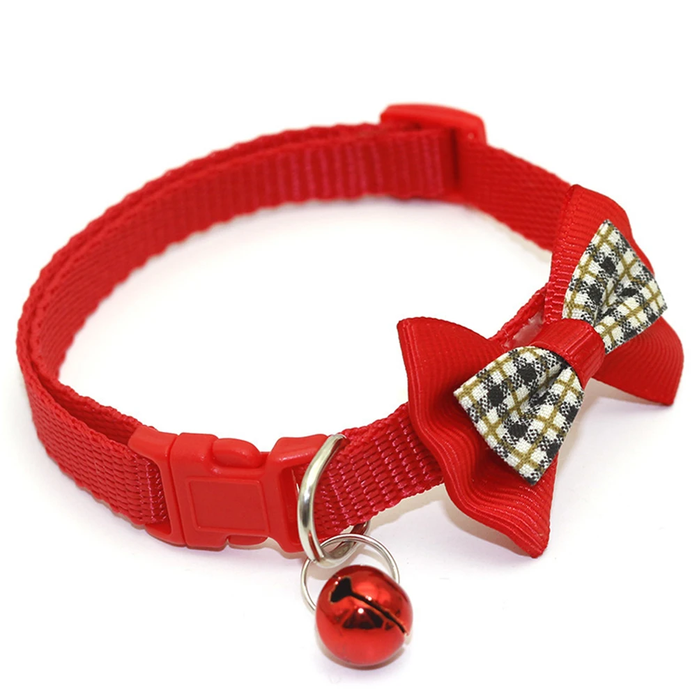 

Adjustable Dog Collar Doggie Necklace Safety Buckle Puppy Neck Strap Belt for Dog With Bell Pet Collar Checkered Bow