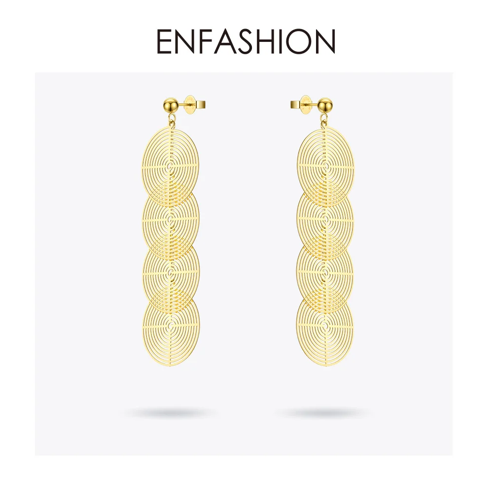 ENFASHION Boho Multi-layer Circle Coil Drop Earrings For Women Long Round Tassel Dangle Earings Fashion Jewelry Oorbellen E1109 | Украшения