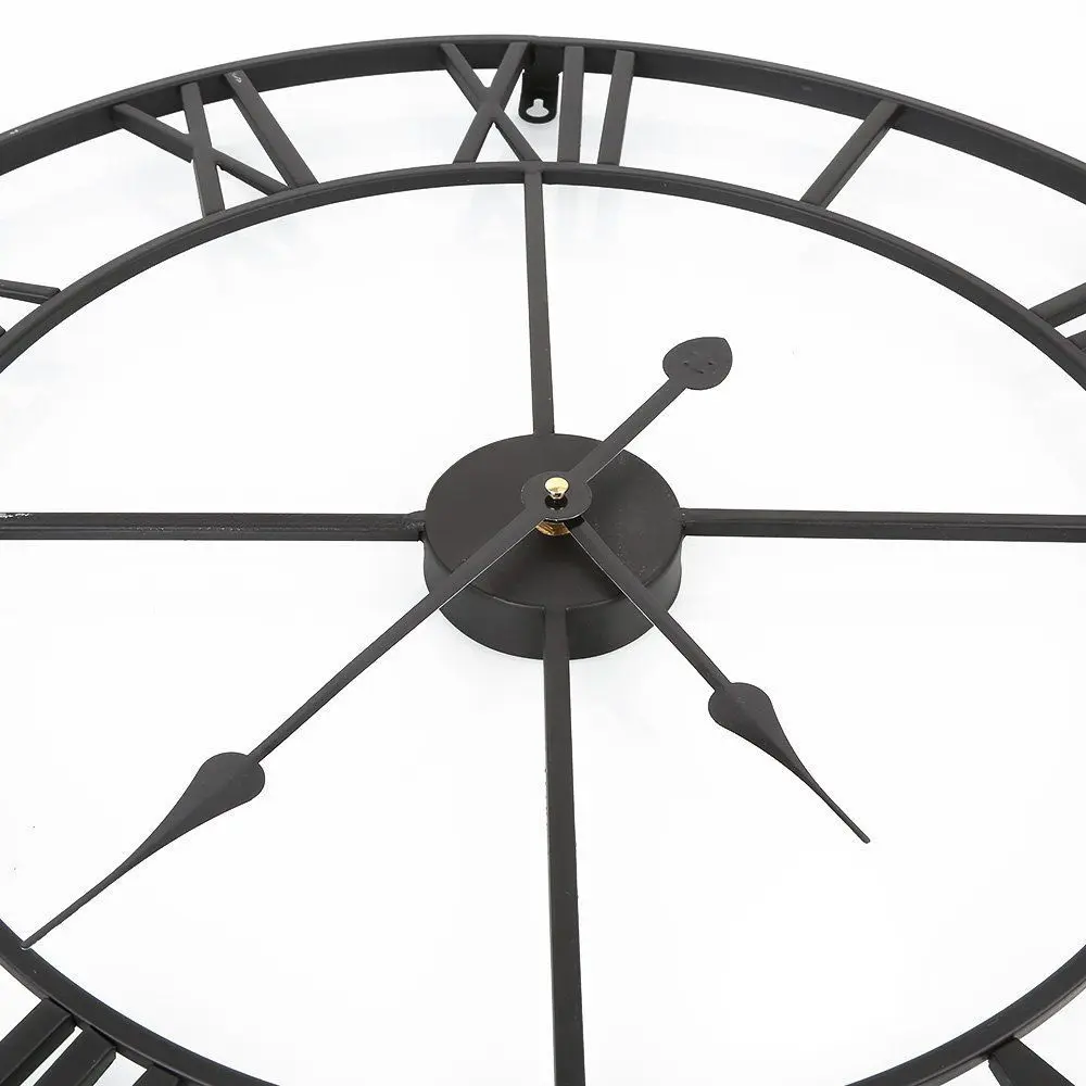 

40/47CM Nordic Metal Roman Numeral Wall Clocks Retro Iron Round Face Black Gold Large Outdoor Garden Clock Home Decoration