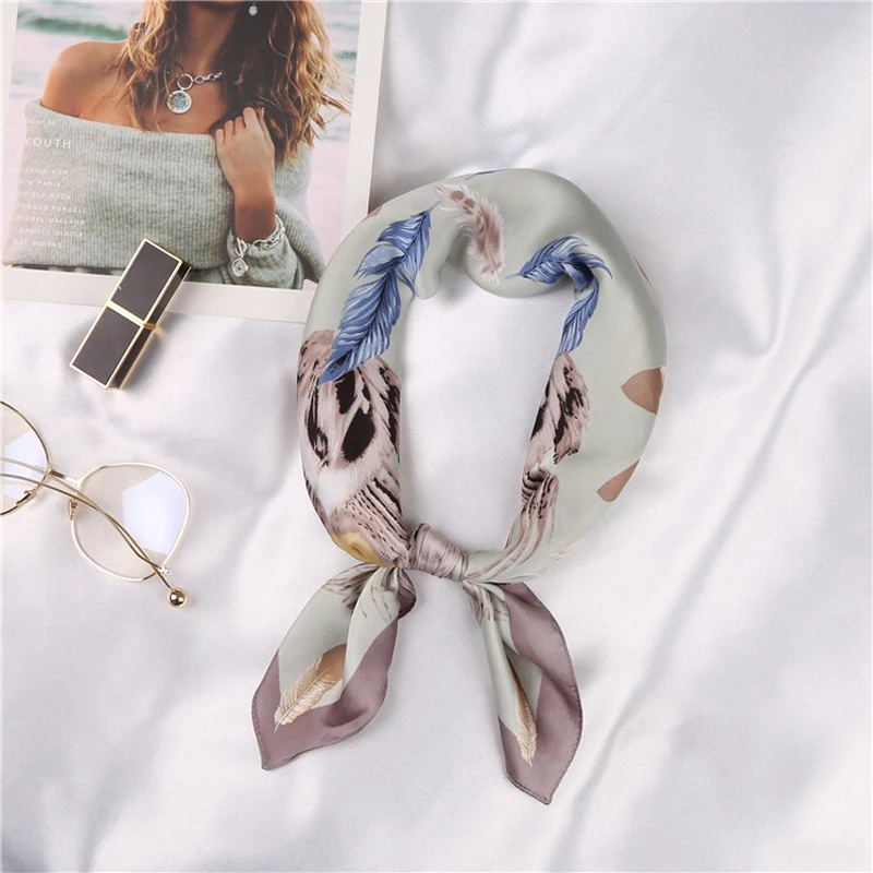 Весенний женский квадратный шарф Luna & Dolphin 60x60 см розовый шифоновый Шелковый серый