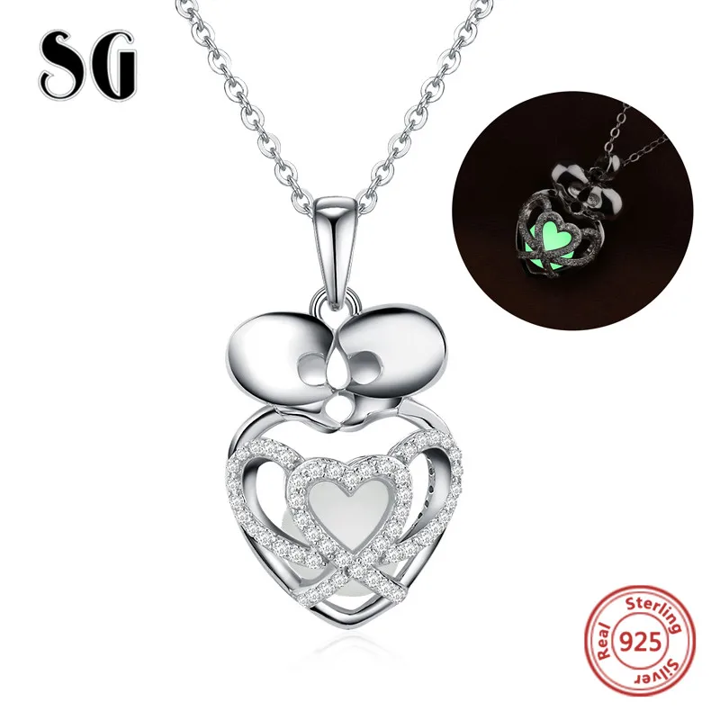 Sg Серебро 925 поцелуи скелет светящиеся кулон ожерелье цепь с Cz Diy Ювелирные