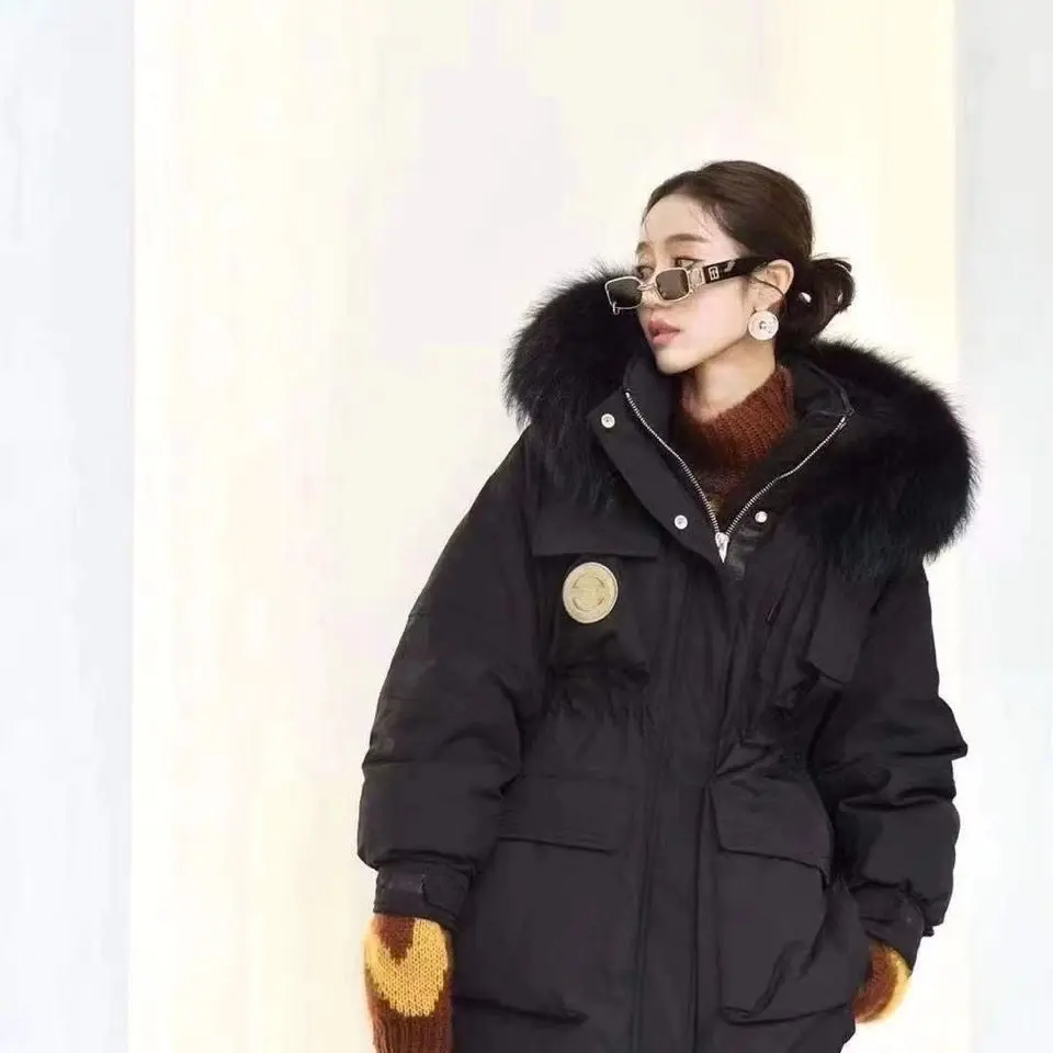 2021 new winter white duck down down jacket women's long style overcomes the chest park standard retraction waist slimness