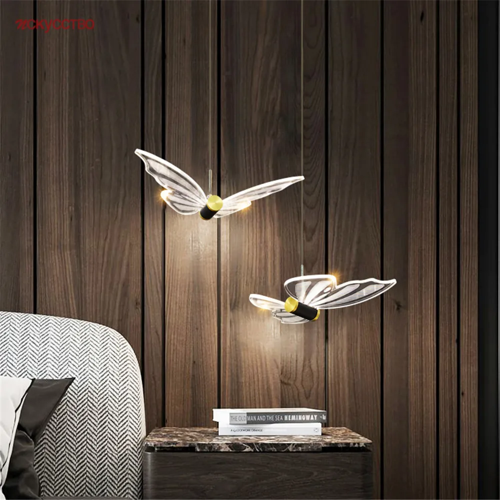 

Nordic Butterfly Creative Acrylic Pendant Light Luxury Bedroom Bedside Bar Aisle Designer Stairwell Bay Window Led Hanging Lamp
