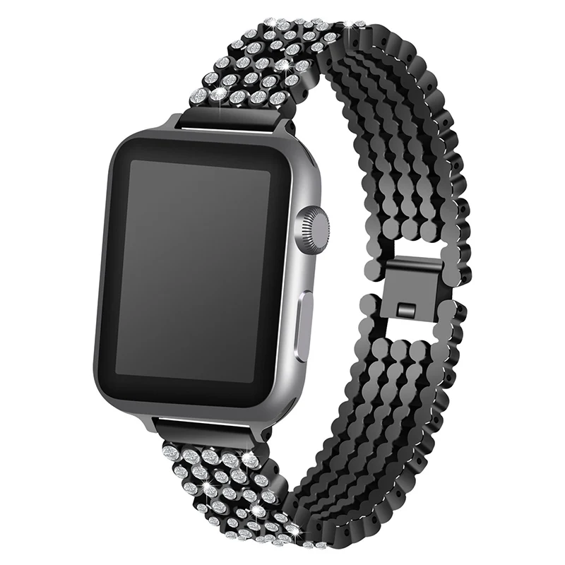 Black 5-шарик Нержавеющая сталь ремешок с бриллиантом для наручных часов Apple Watch 4 браслет 40 мм 44 наручных часов Iwatch, Напульсники 38 мм 42 мм - Цвет ремешка: Black