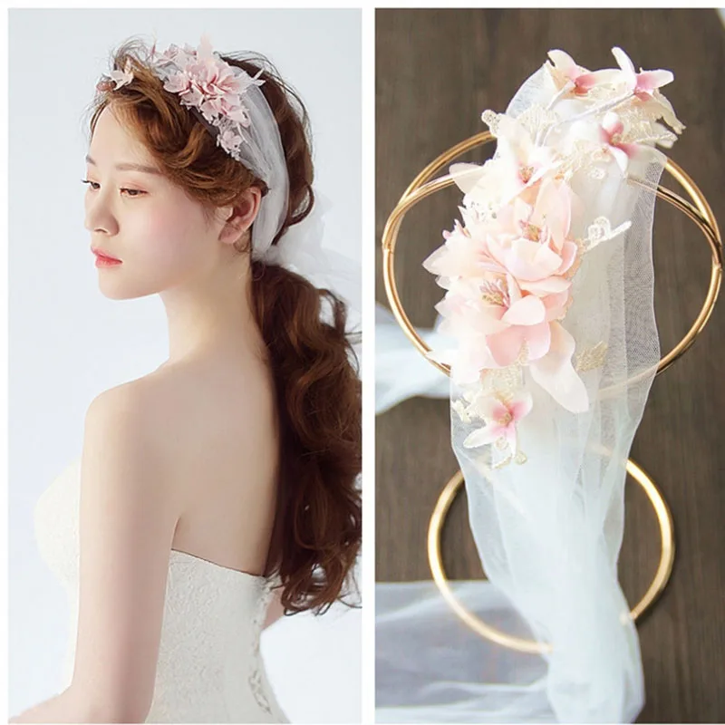 

Bridal Flower Headwear Wedding Dresses Handmade Flower White Romantic Sweet Head Veil Hair Bridal Headband Jewelry