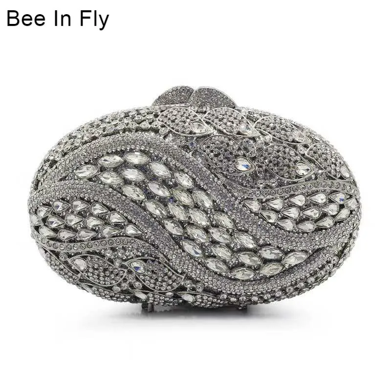 

Bee In Fly Silver Crystal Women Clutch Evening Bag Party Minaudiere Handbag Wedding Clutches Bridal Diamond Purse Metal Clutches