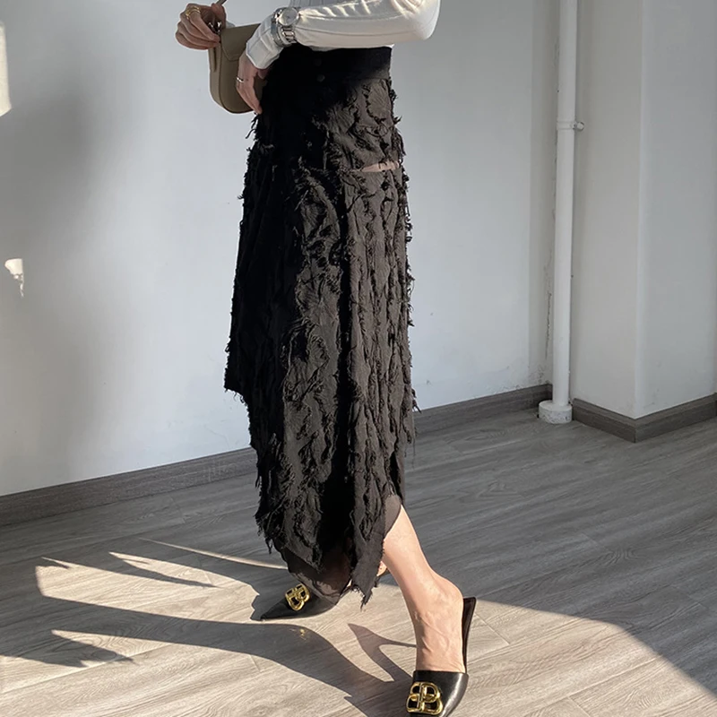 

TWOTWINSTYLE Casual Asymmetrical Skirt For Women High Waist Irregular Hem White Skirts Female Fashion New Clothing Spring Tide