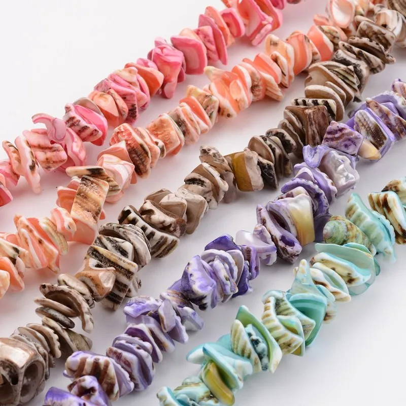 

10 Strands Dyed Shell Bead Strands for DIY Necklace Bracelet Jewelry Making 10~14x8~12x3~6mm, Hole: 1mm; about 15.7'' F80