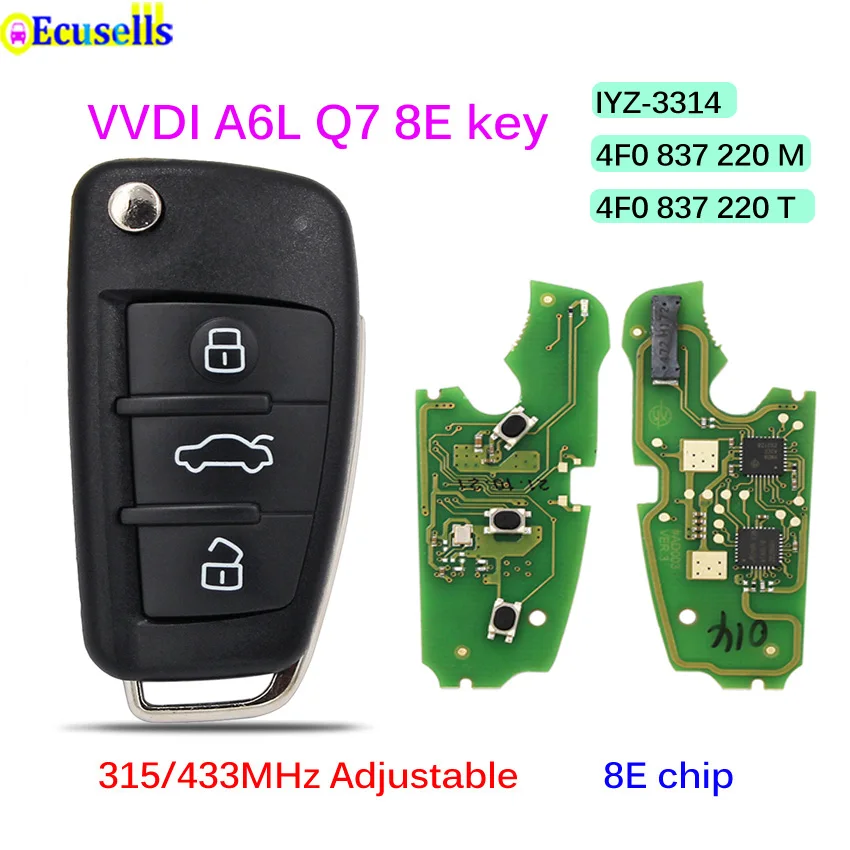 Пульт дистанционного управления Xhorse VVDI PCB Flip с 3 кнопками 315 МГц/433 МГц 8E чип для Audi