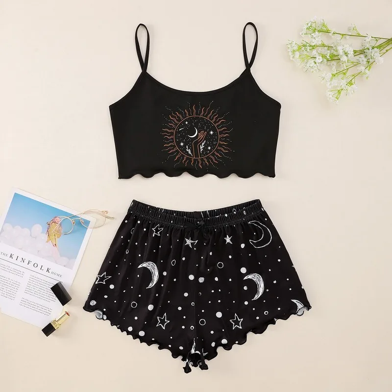 

2 Pieces Pajamas for Girls Set Autumn Women Sleepwear Long Sleeve Nightgown Female Ladies Sexy Lingerie Pyjamas