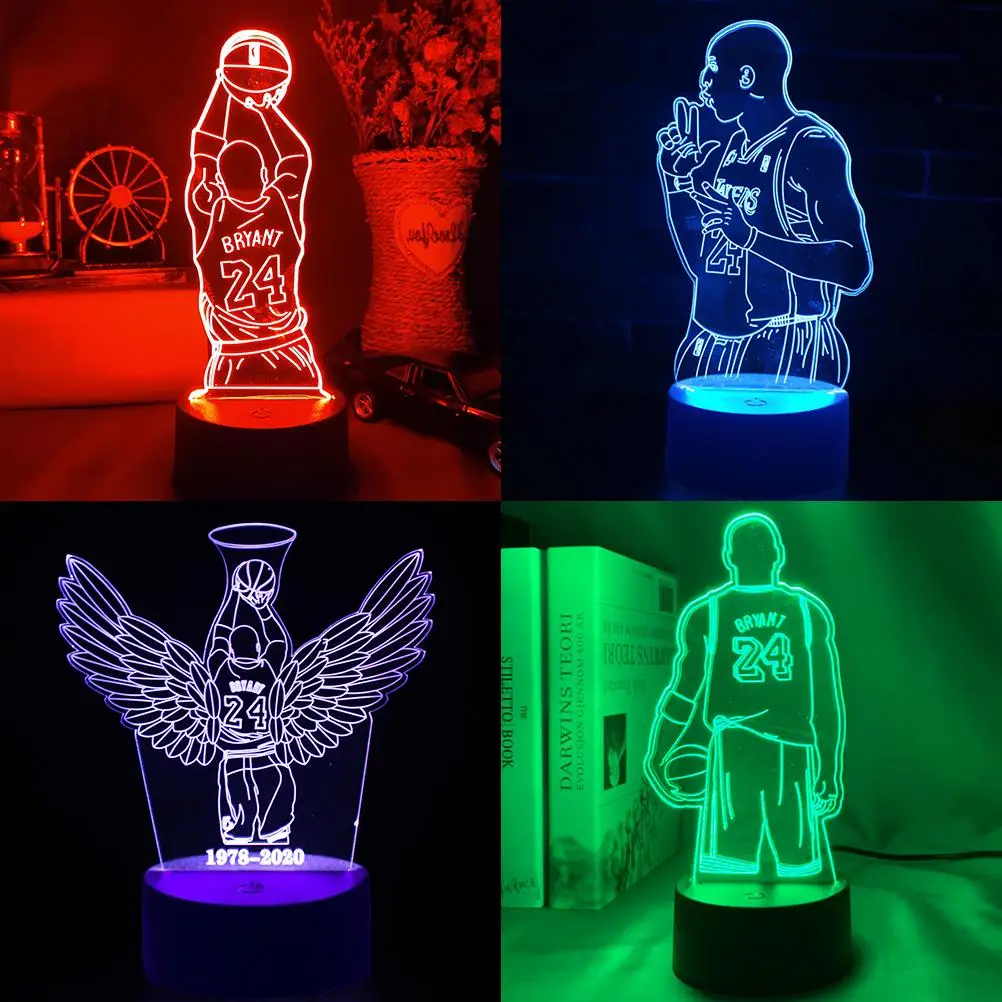 

LED Basketball Night Light 3D Illusion Lamp Low Power Kobe Jump Shoot Figure Rear View Bedroom Decoration Lamp