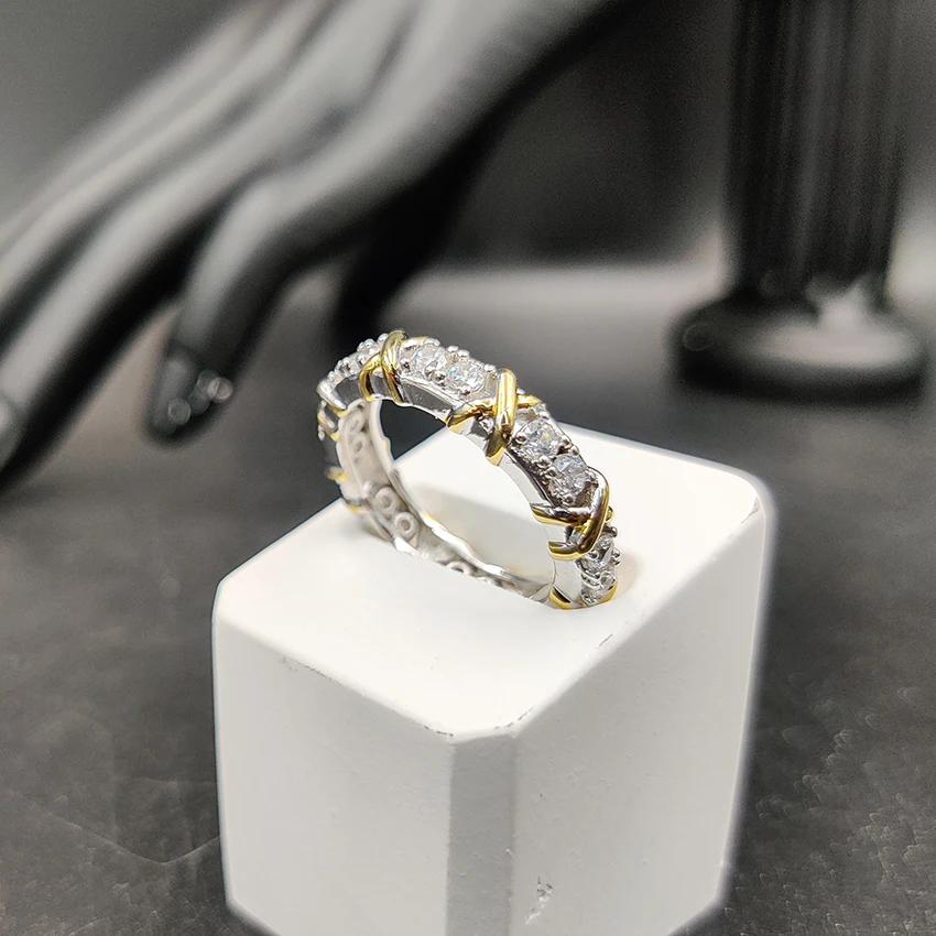 

925 Sterling Silver Men And Women Ring Classic Popular 16 Stone Cross Ring Couple Luxury All-Match Party Jewelry Gift 5 Colors