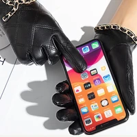 womens genuine gloves with metal chain winter autumn driving gloves punk motorcycle biker glove cool touch screen gloves