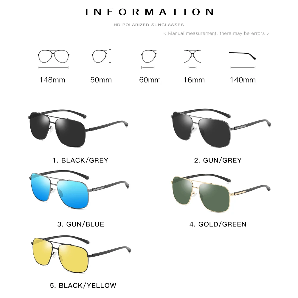 Мужские классические солнцезащитные очки DEARMILIU поляризационные квадратной