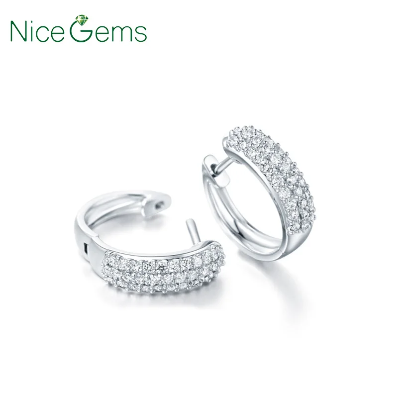 Однотонные серьги-кольца из белого золота с муассанитом 14 к 3 ряда 0 5 CTW крошечные