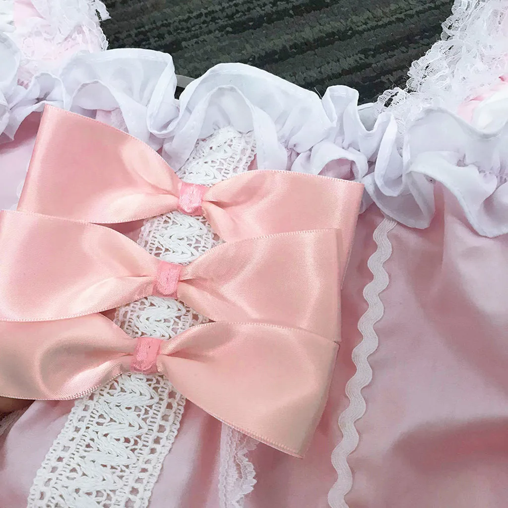 

Gothic Lolita Dress Bow Lace Black Pink Dress Women Princess Dress Sweet Kawaii Square Collar Mini Vestido Party Dress z1127