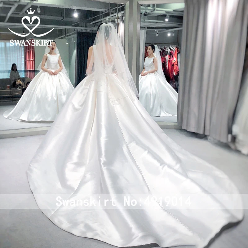 Роскошное атласное свадебное платье Swanskirt; Новинка года; платье принцессы трапециевидной формы с поясом со стразами и открытой спиной; платье невесты; Vestido de Noiva; K167