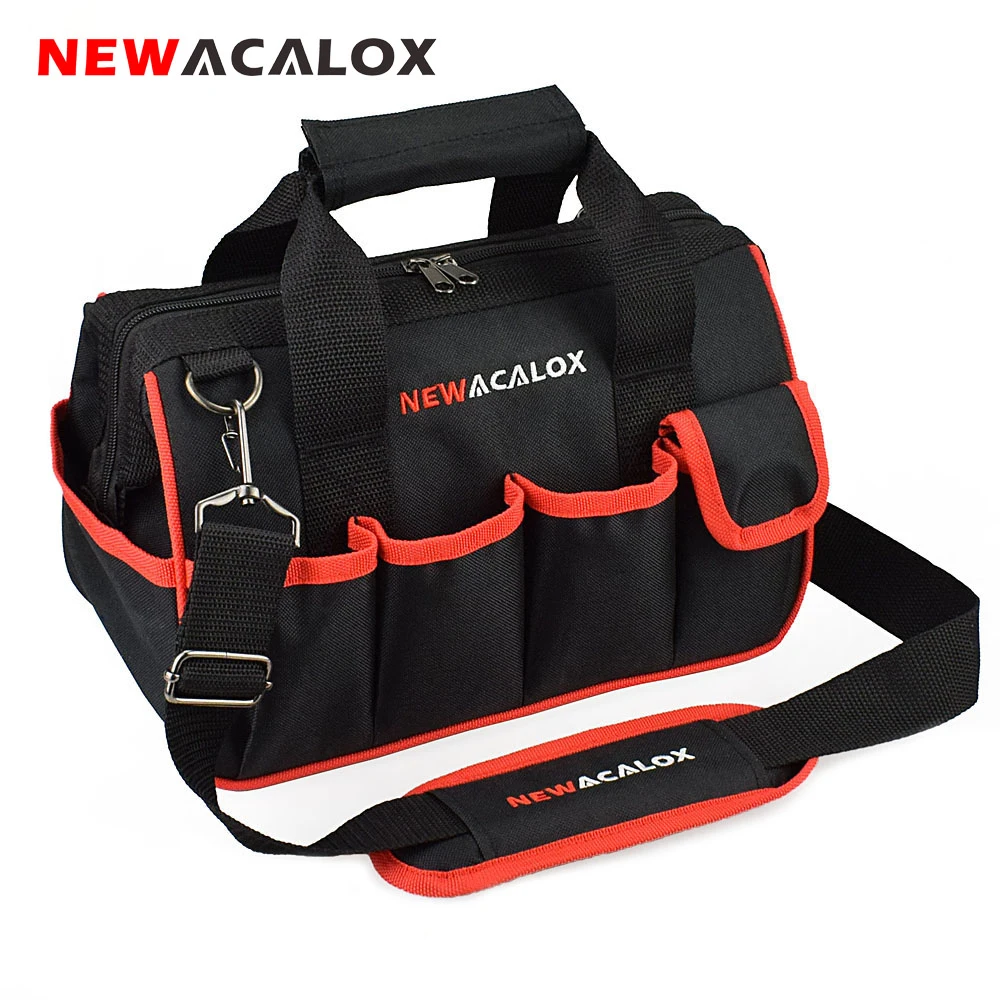 NEWACALOX 1" сумки для инструментов маленькие сгущенные аппаратные средства Профессиональный электрик ремонт хранения работы сумка держатель 600D закрытый верх широкий рот