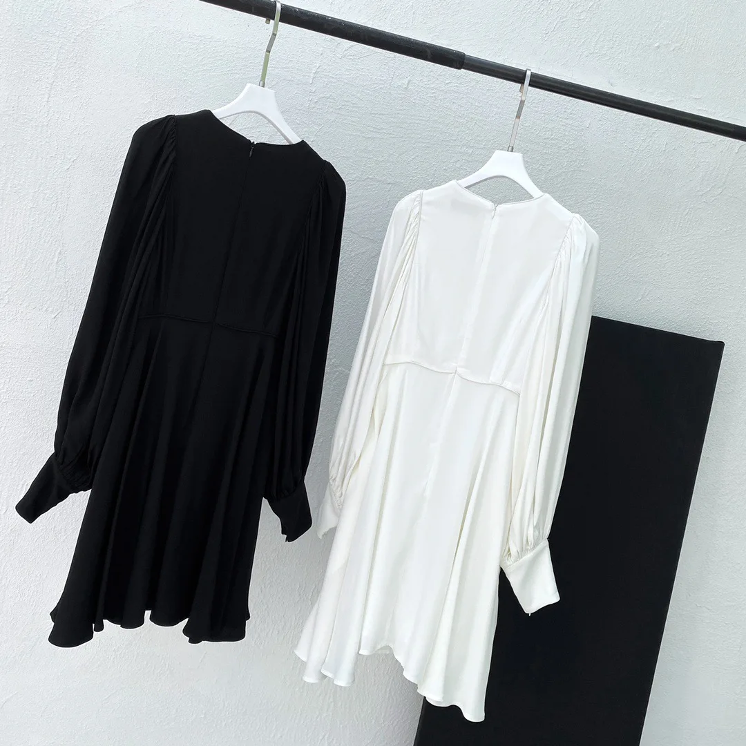 

Designer Clothes Hollow Out Lantern Sleeve Mini Dress or Temperament Solid Color Midi Dress