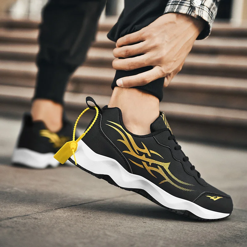 

Fashion 2020 Spring Autumn Casual Sneakers Men's Sport Style Solid Leather Breathable Portable Lace-Up Running Shoes 38-45 Adult