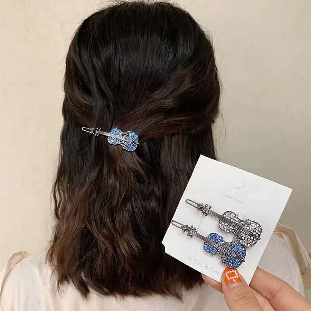 1Pc Hair Clip Violin Hair Clips Sweet Hairpins Cute Rhinestone Crystal Barrettes